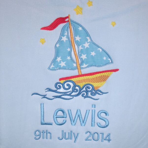 Ships Ahoy Personalised Cot Blanket with Blue Satin Trim Thumbnail