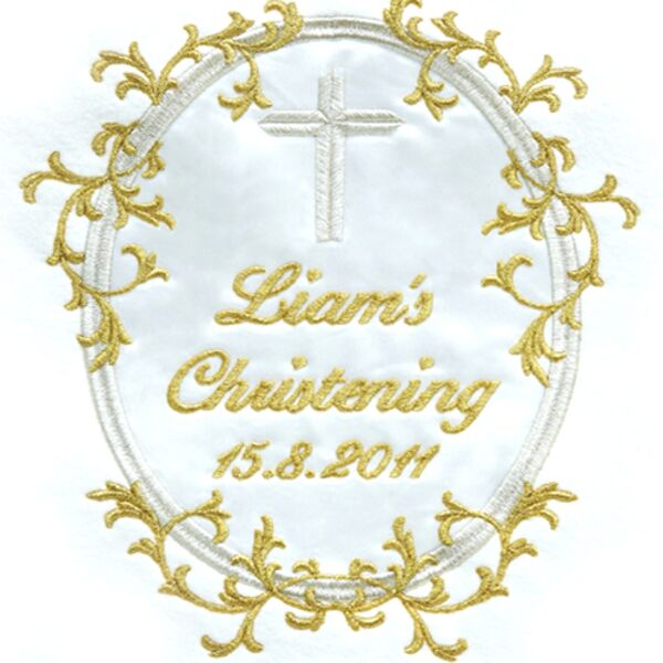 Christening Personalised Blanket...Gold Thread and Satin Thumbnail