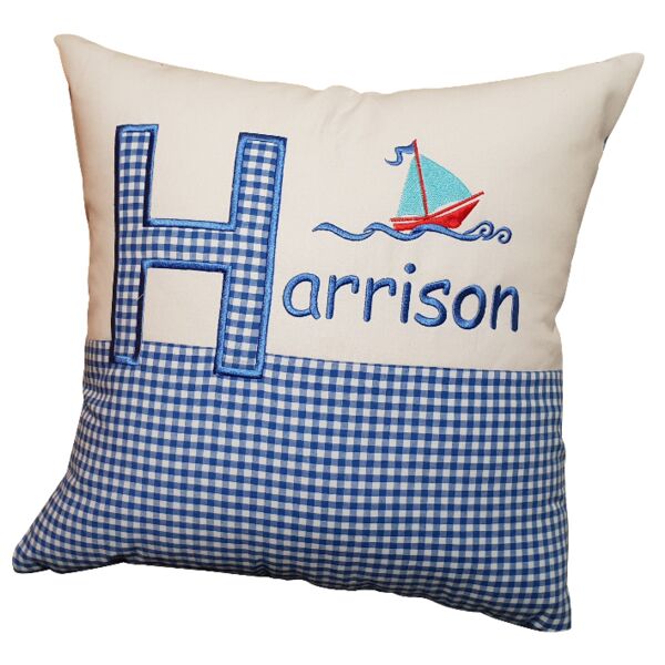 Personalised Sailor gingham cushion Thumbnail