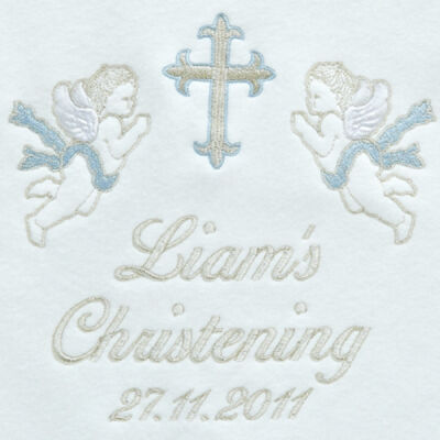Christening Personalised Blanket...Cherubs Blue Thumbnail