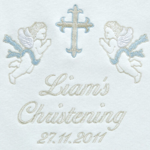 Christening Personalised Blanket...Cherubs Blue Thumbnail