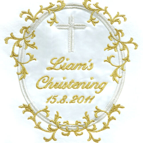 Christening Personalised Blanket...Gold Thread and Satin Thumbnail